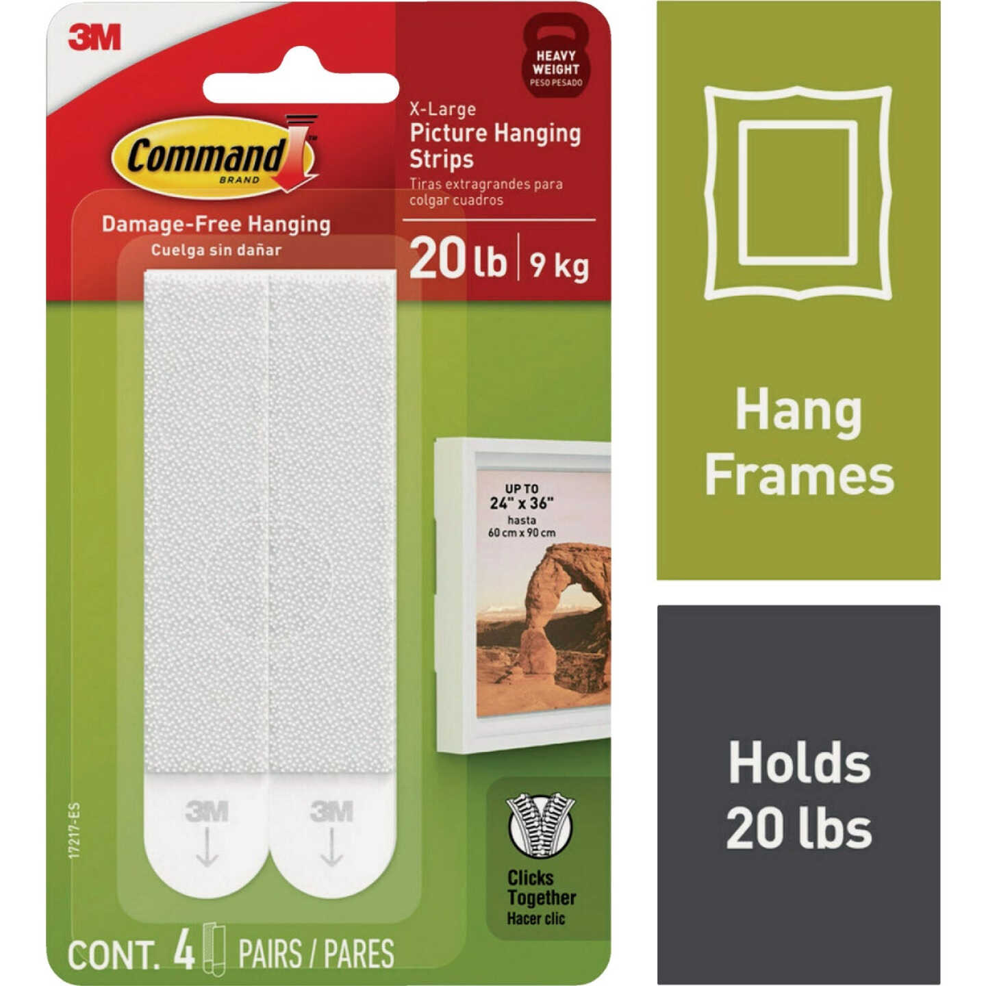 Command 20 Lb. Picture Hanging Strips, White, 4 Pairs - Baller