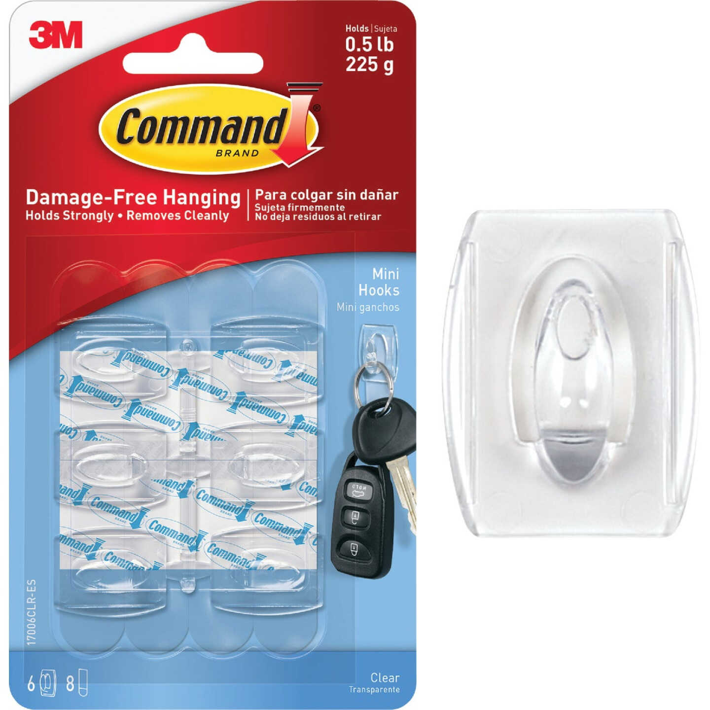 Command Clear Mini Hooks, 6 Hooks, 8 Strips - Baller Hardware