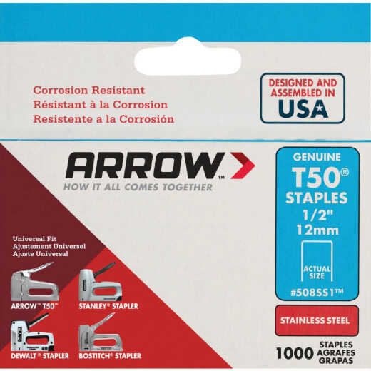 Arrow T50 Heavy-Duty Stainless Steel Staple, 1/2 In. (1000-Pack)