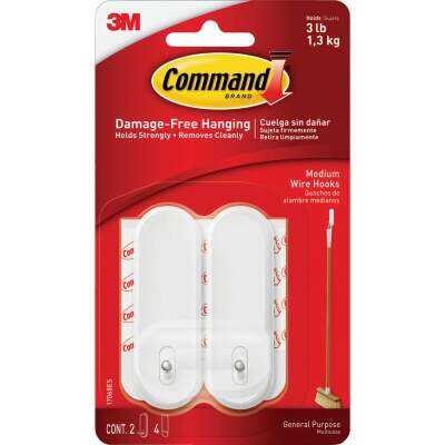 3M Command Ceiling Hooks Adhesive 3 Plastic Hooks 4 Foam Strips White, 12  Pack