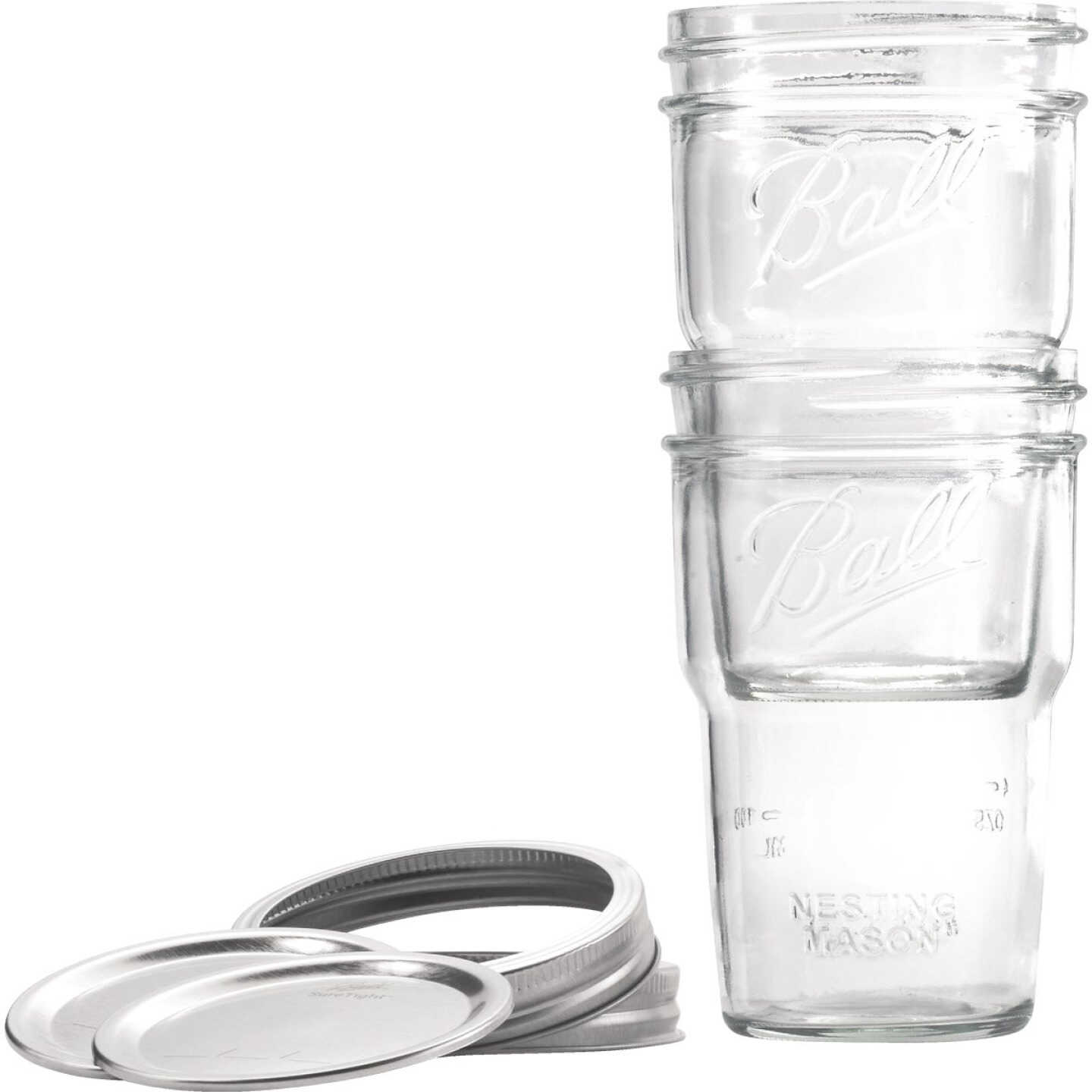 Use regular or wide mouth Jarden Ball/Mason glass jars with Oster