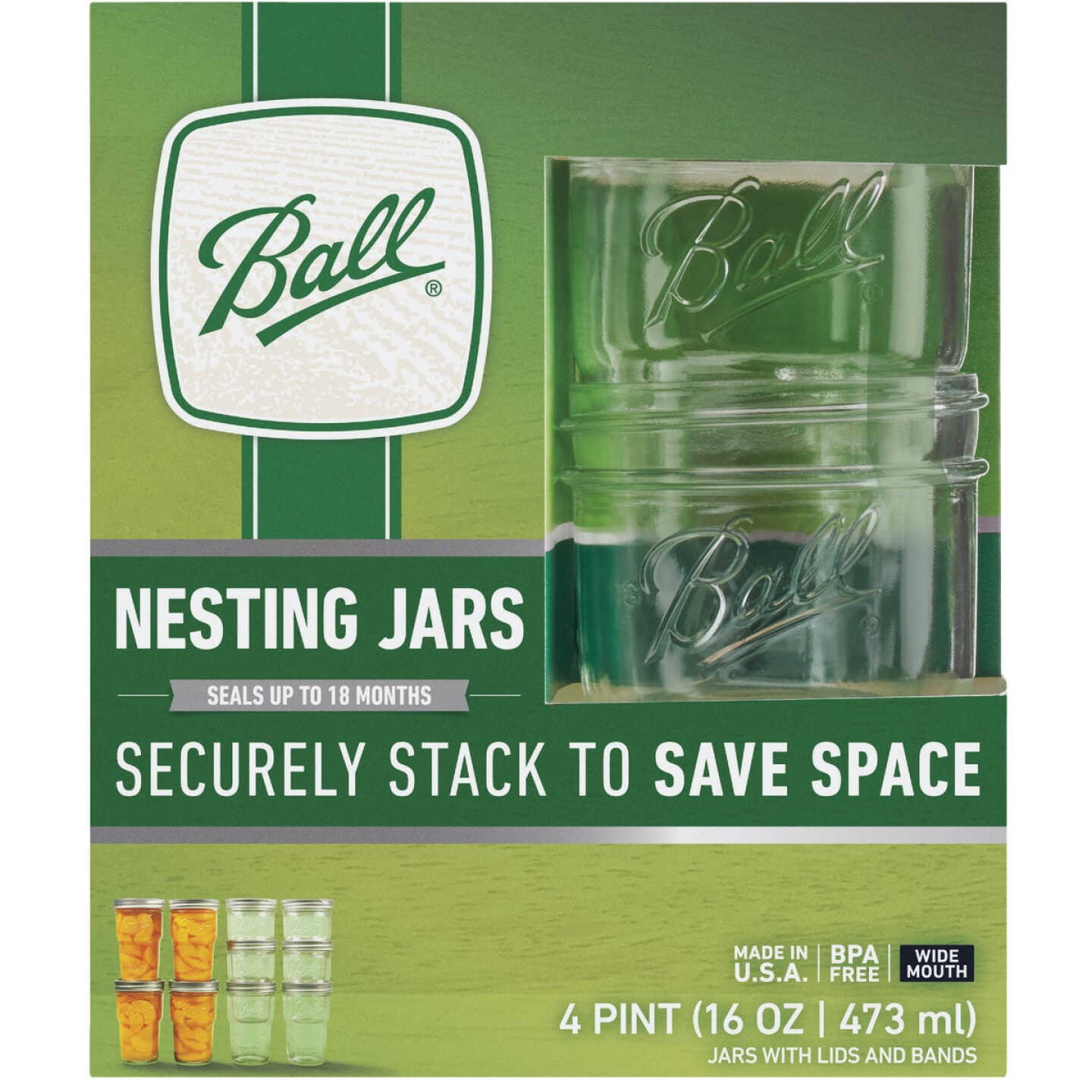 16 oz Pint Wide Mouth Nesting Jars - 4 pk by Ball at Fleet Farm