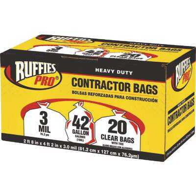 Ruffies 42 Gal. Contractor Clear Trash Bag (20-Count)
